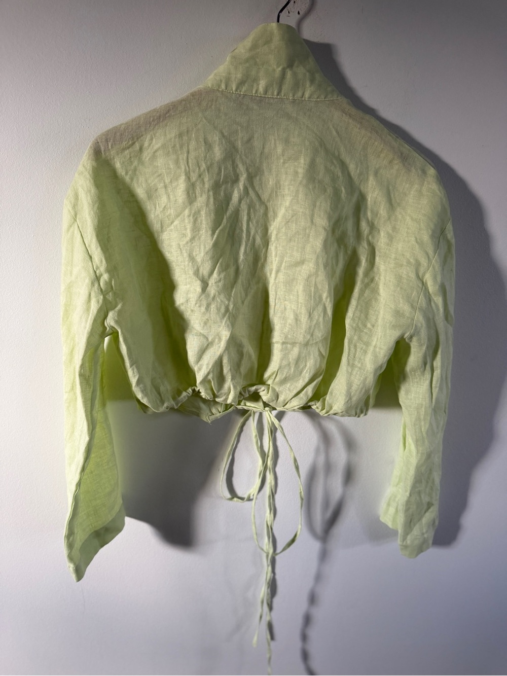 Zara Light Lime Drawstring Linen Crop Shirt cover up jacket small